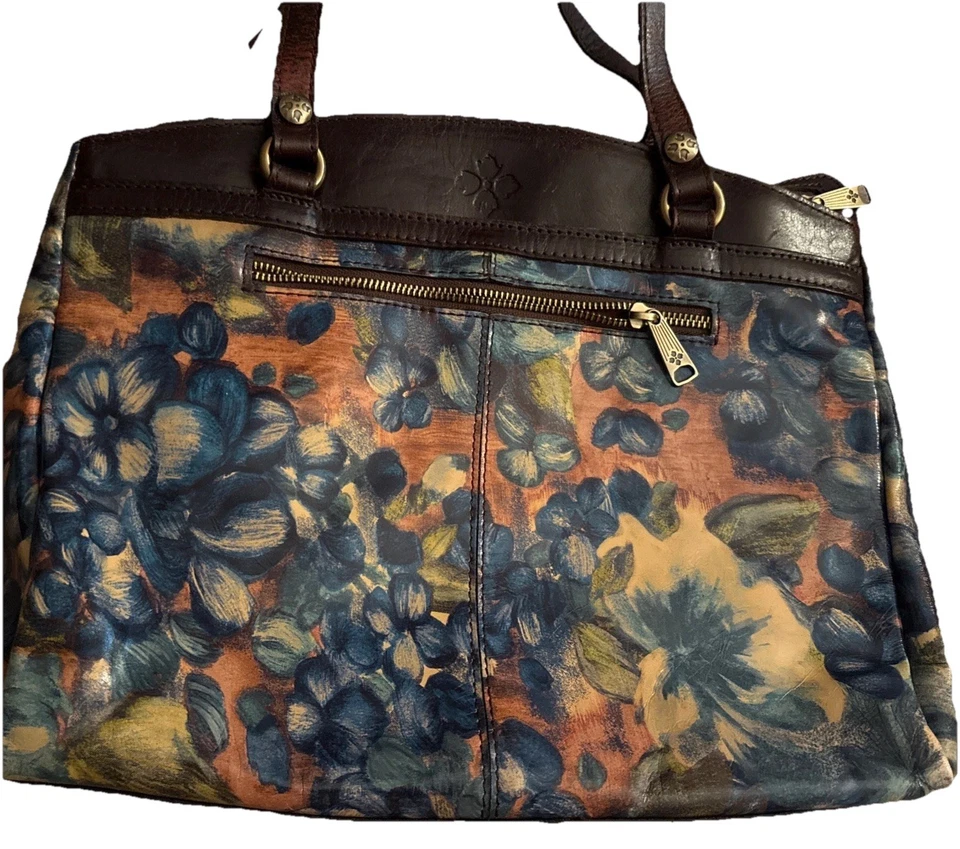 PATRICIA NASH 印花皮革手提包 Poppy Sienna 托特包花卉蓝色带防尘袋 — 第 3/4 张图片
