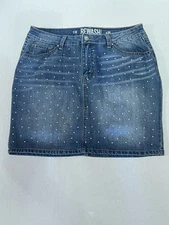 NWOT Rewash Women’s Stretch Distressed Denim Skirt Studded w/ Rhinestones Sz 11