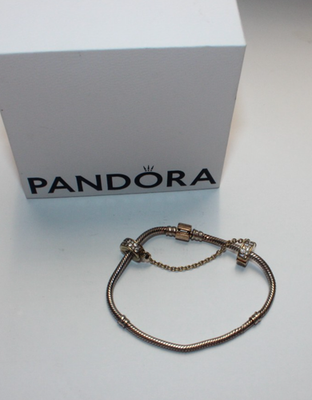 Pandora Moments Snake Chain Bracelet Crystal Safety Chain 14k Gold