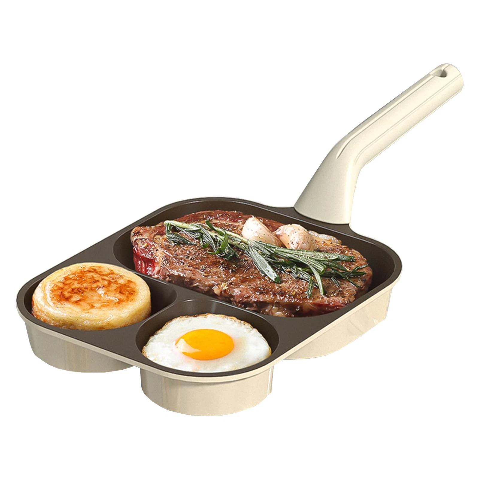 Egg Frying Pan 4-in-1 Nonstick Omelet Heat Resistant Handle 4-Cup Brown