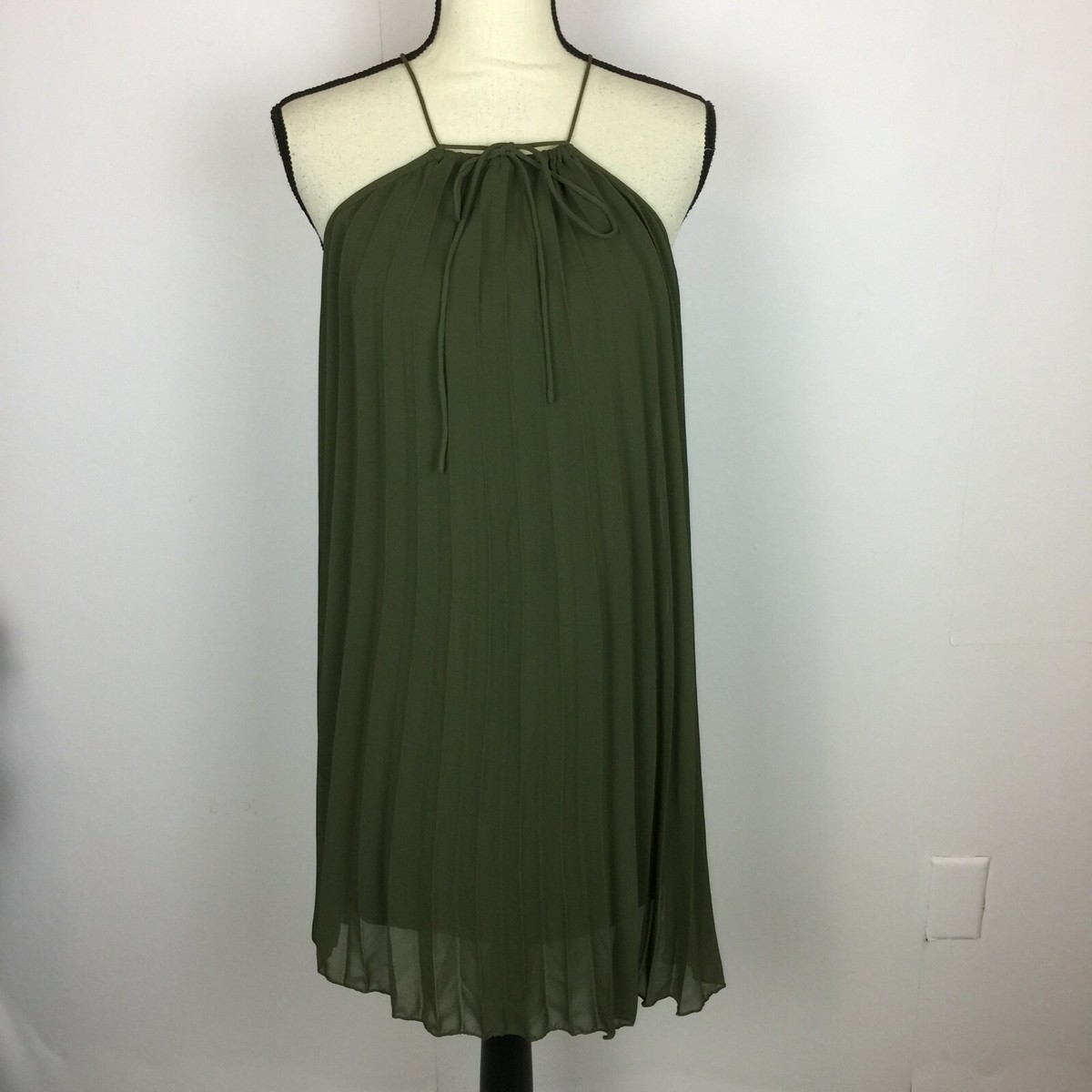 NWT ASOS Swing Pleated Mini Dress Size 4 Olive Green Cross Back Sleeveless  New | eBay