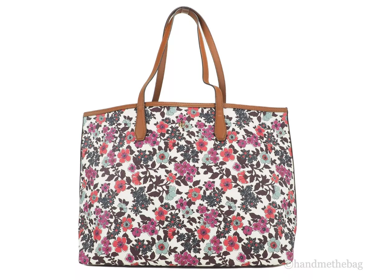 Tory Burch (84765) Kerrington Large Cream Floral Printed Coated Canvas