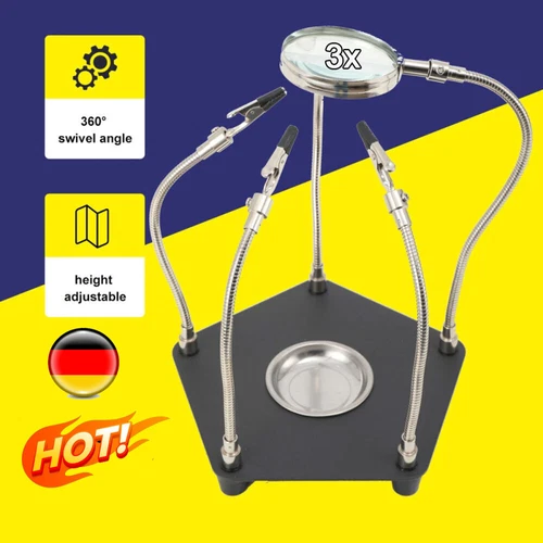 Dritte Hand mit Lupe Bastelhilfe Lötständer Löthilfe Löten helfende Hand DE~