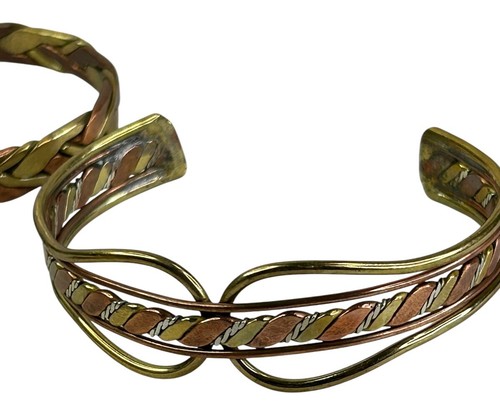Vintage Lot of 3 Modernist Mixed Metal Brass Copper Silver Braided Cuff Bracelet - Picture 5 of 7