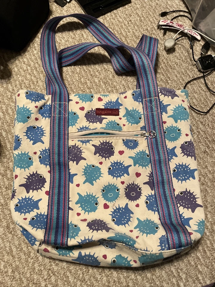 Бунгало 360 розовый синий Pufferfish холст сумка с короткими ручками сумочка многоразового использования