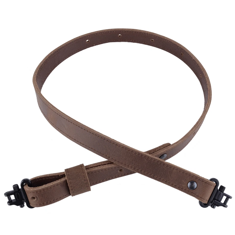 Rifle Gun Sling Buffalo Leather with Mil-Spec Swivel Crazy Horse Brown Stitch - Image 3 of 4
