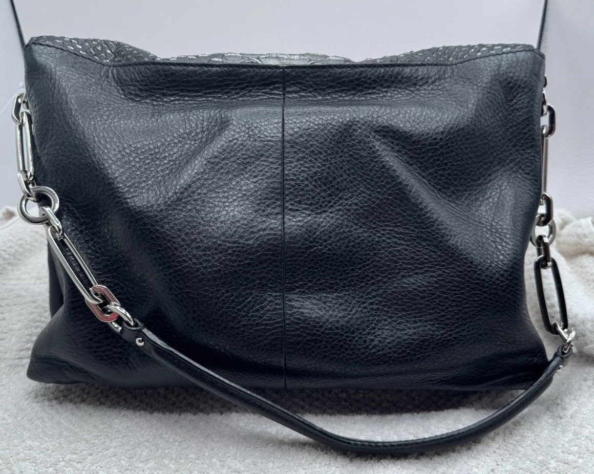 COACH MADISON PATTA SPALLA NERA CON GLITTER PITONE ARGENTO F26337