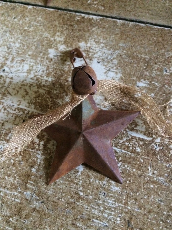 Set of 10 Rusty Barn Stars Star 2.25 in 2 1/4 Pin Bell Country Ornaments Filler - Image 4 of 4