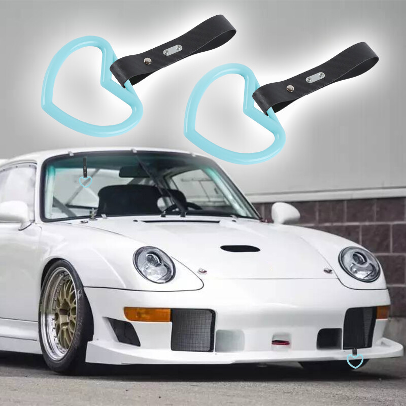 2 JDM Heart Shape TSURIKAWA L Blue Ring Car Subway Train Bus