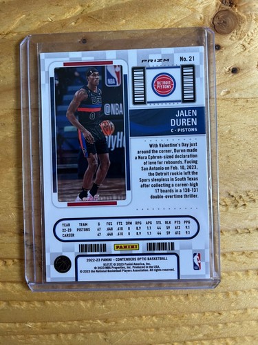 2022-23 Panini Contenders Optik Jalen Duren RC #21 Rookie Ticket Red Wave Prizm - Bild 2 von 2