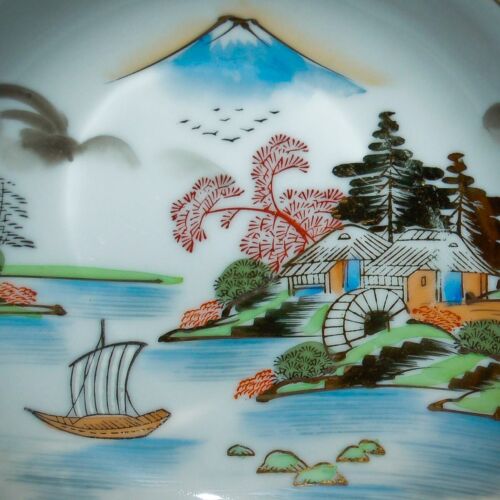 VINTAGE Porcelain KUTANI Mount Fuji 1930's 7" Bowl Hand Painted Made in Japan - Picture 2 of 3
