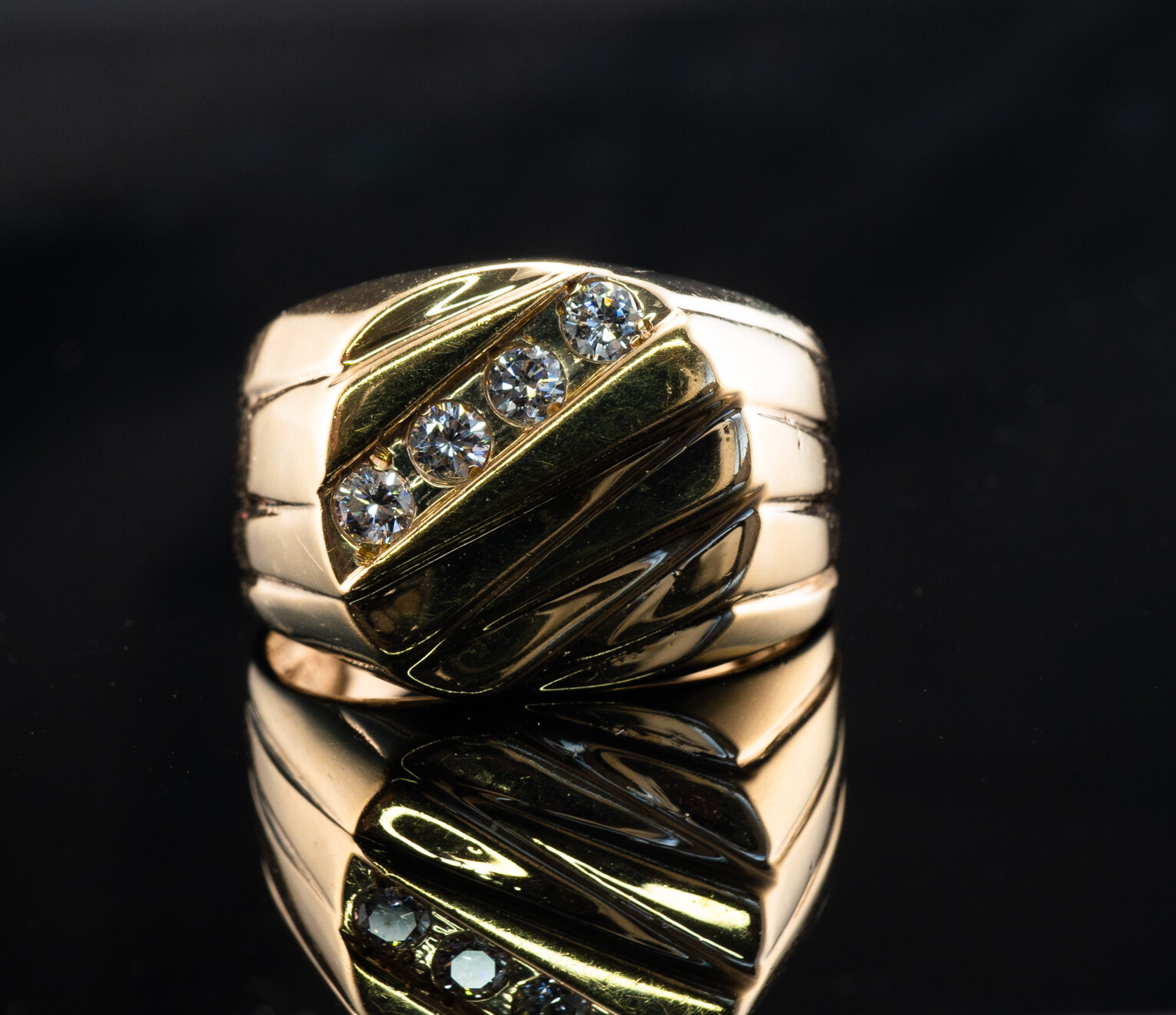 Mens Diamond Ring 14K Gold Band Vintage Estate - image 2