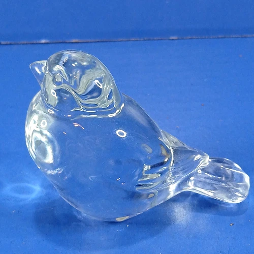 Fenton Bird Sparrow Figurine Paperweight Sculpture Clear Crystal Glass 1980s