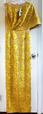 Bright Yellow Floral Lace Gown by J.S. Collections.