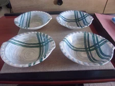 Blue Ridge Southern Potteries Donegal 4 Lugged Soup Bowls Geometric Blue Aqua 7"