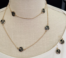 Mickey Mouse Necklace Long and Earring Set Black and Gold Mouse Ear Swirls