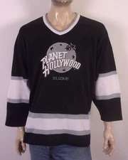 vintage 90s EUC Planet Hollywood Sewn Logo Hockey Jersey Shirt sz L