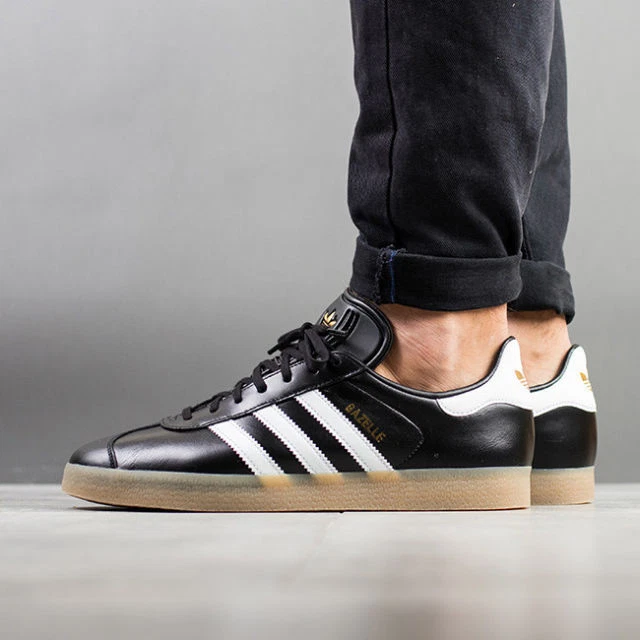 Adidas Originals Premium Black Leather GOLD GUM Men 10 Shoes | eBay