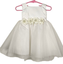 Vintage JOYKIDS Girls White Formal Wedding Floral Pearls Sleeveless Wimsey Dress