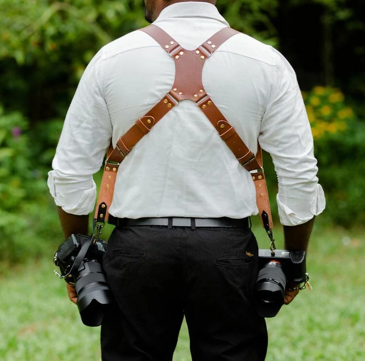 双肩皮革数码单反相机带 — 第 2/4 张图片