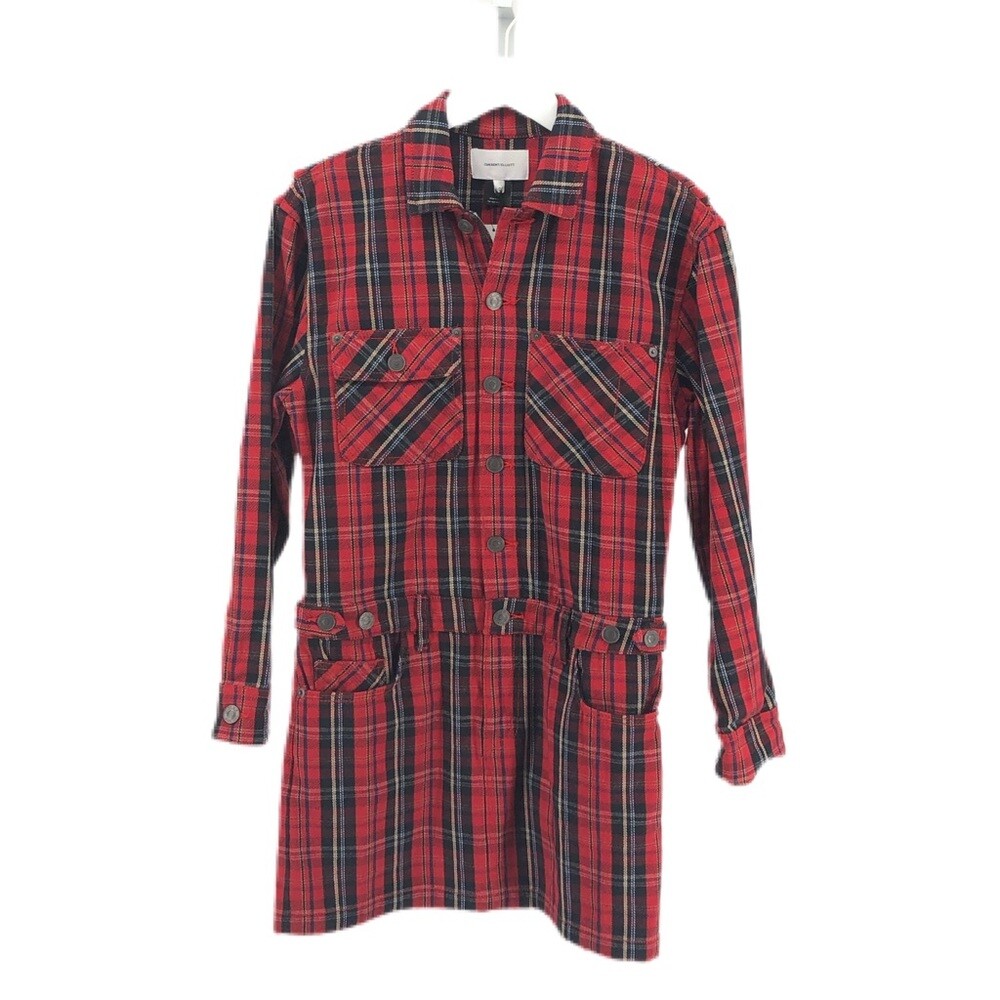 Current/Elliot Red Tartan Denim Jumpsuit Dress sz UK