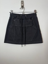 Vintage Y2K Black Denim Mini Skirt Goth Grunge Cyber Punk Emo Rave Sz XS