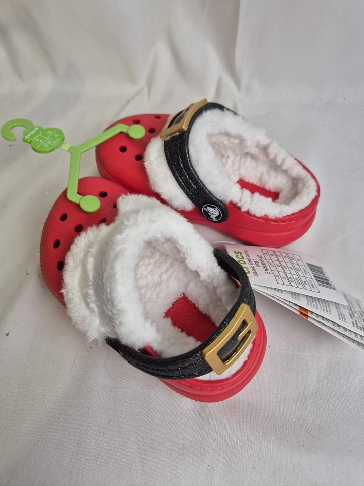 Nuevos Zuecos Crocs Clásicos Forrados Papá Noel Talla 6 Navidad Vacaciones Sin Cordones Niño Pequeño Foto 2 de 4