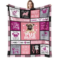 Christmas Pug Gifts Blanket Lovers Girls Women Dog Mom Throw 60x50 Inch
