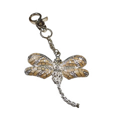 Dragonfly Rhinestone Luggage Purse Clip Silver Tone Cream Swirl Crafting