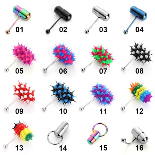 Punk Rubber Jewelry Stud Ring Vibrating Tongue Bar Body Piercing Barbell - Picture 2 of 17