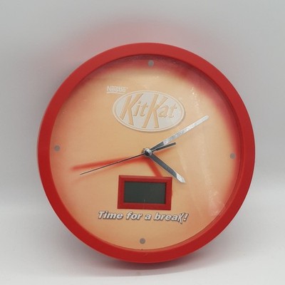 Vintage Nestle KitKat Wanduhr ''Time For A Break'' Rot Analog LCD Digital Selten