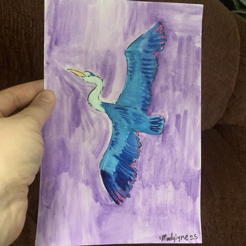 Crane 1 Painting By Madylyne Smith Watercolor Bird Art Purple On Paper Small