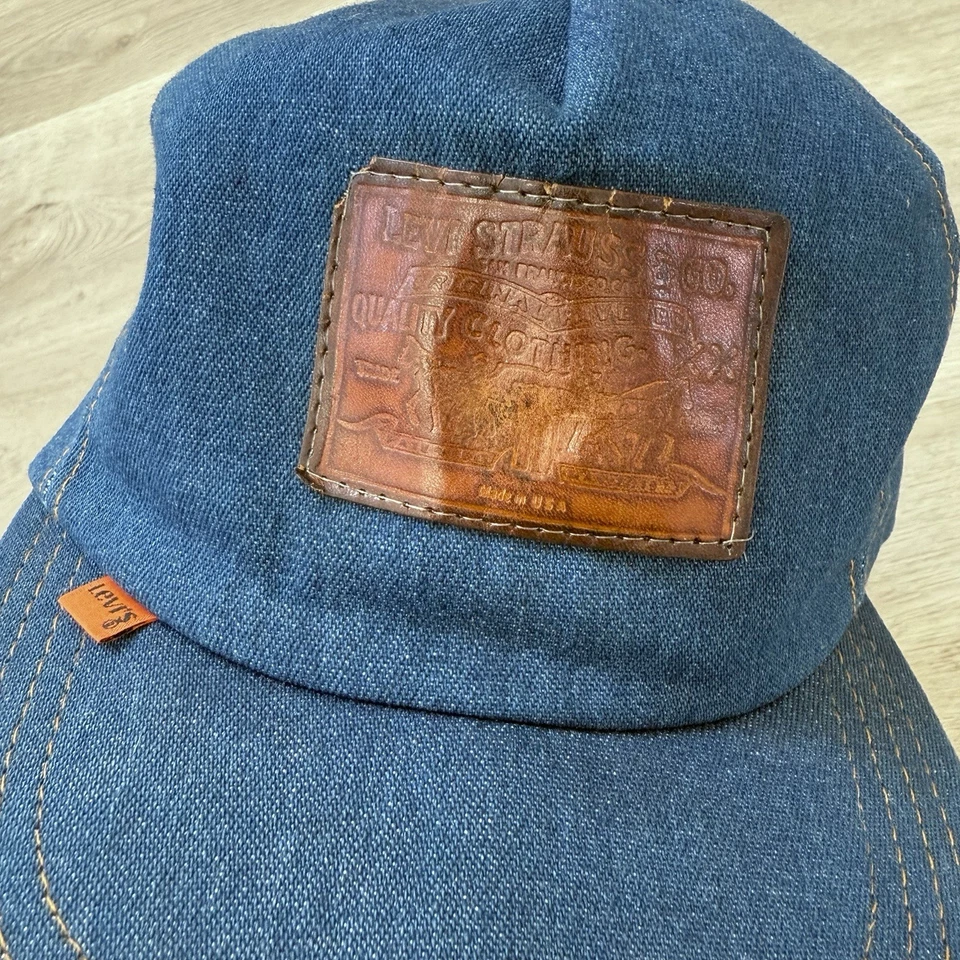 De colección Levis Hecho en EE. UU. Levi Strauss Denim Snapback Naranja Tab Camionero Jean Sombrero Foto 2 de 4