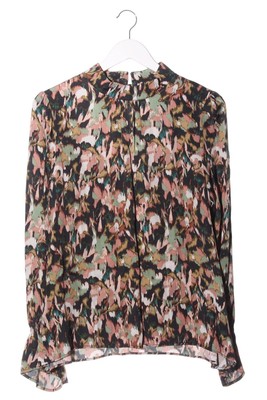 MORE & MORE Langarm-Bluse Damen Bluse Gr. DE 42 schwarz-grün-pink Casual-Look