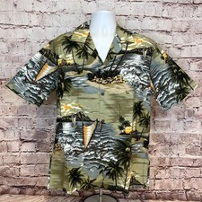 Camisa Aloha Republic Para Hombres Hawaiana Bronceada Puesta de Sol Tropical Manga Corta Abotonada L