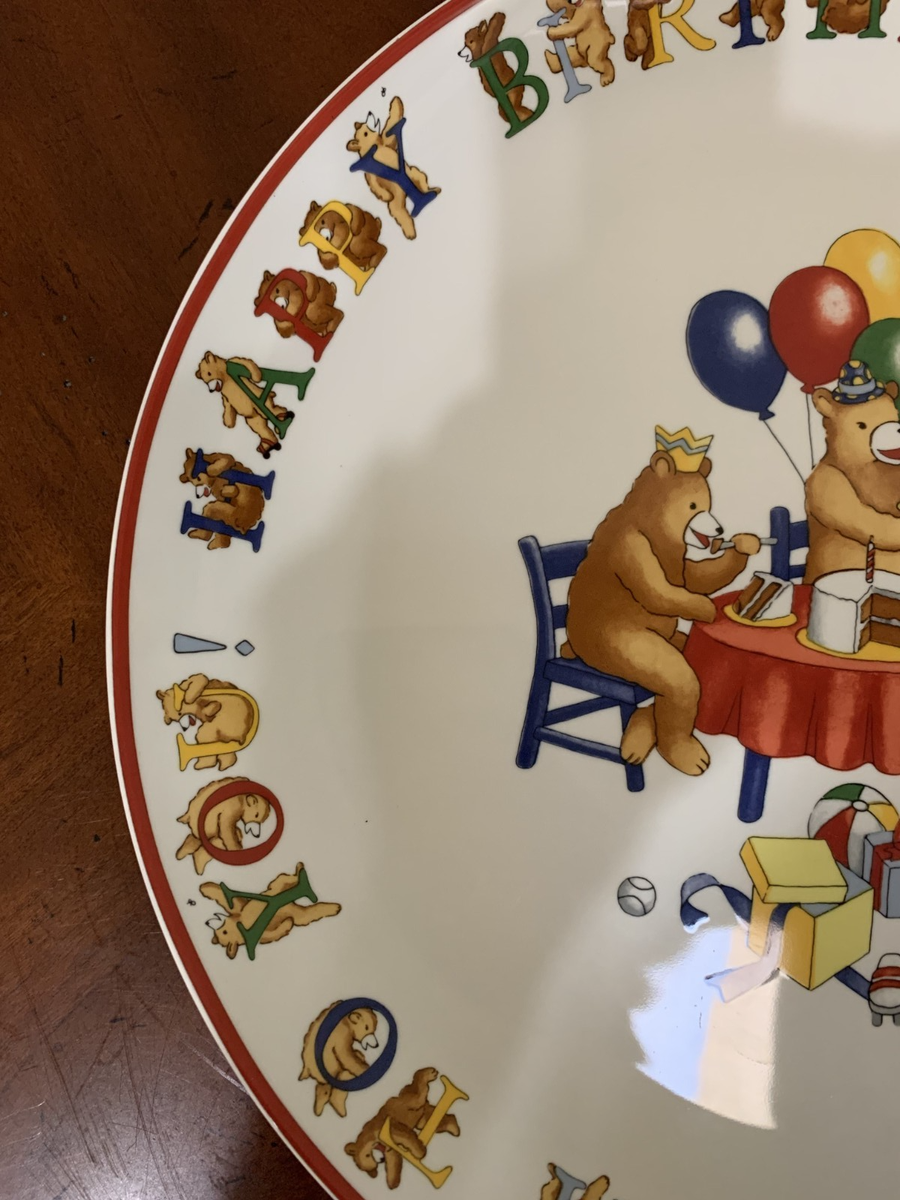 ティファニーアルファベットベアーズBirthdayプレート未使用希少30.5cm Tiffany & Co Alphabet Bears Birthday Party Cake Plate 12