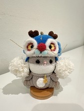 Handmade Crochet Owl Ornament Wearing Beanie 5  
