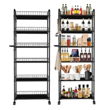 Slim Rolling Cart,6-Tier Storage Cart with Handle, 6in Mobile Shelving Unit w...
