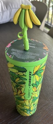 Starbucks Summer 2025 Farm Rio Banana Straw Topper 24 Oz Cold Cup Tumbler Green