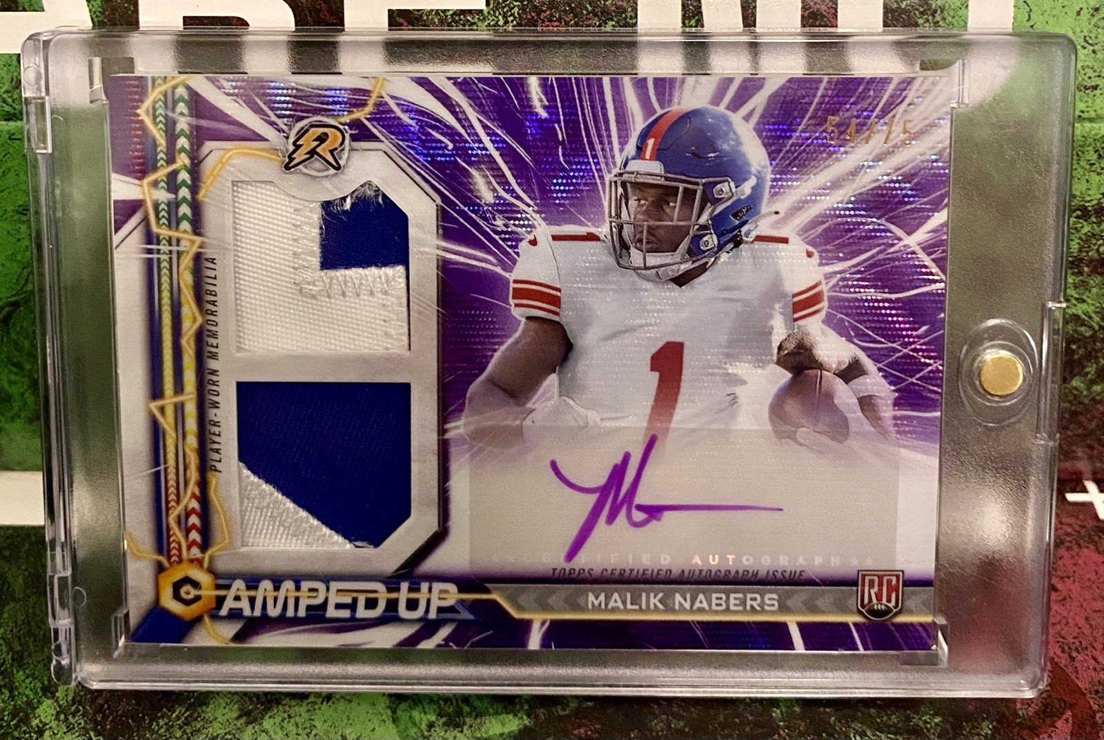 Malik Nabers Topps Resurgence Amped Up Rookie Patch Autographs #AUMN Purple Surge