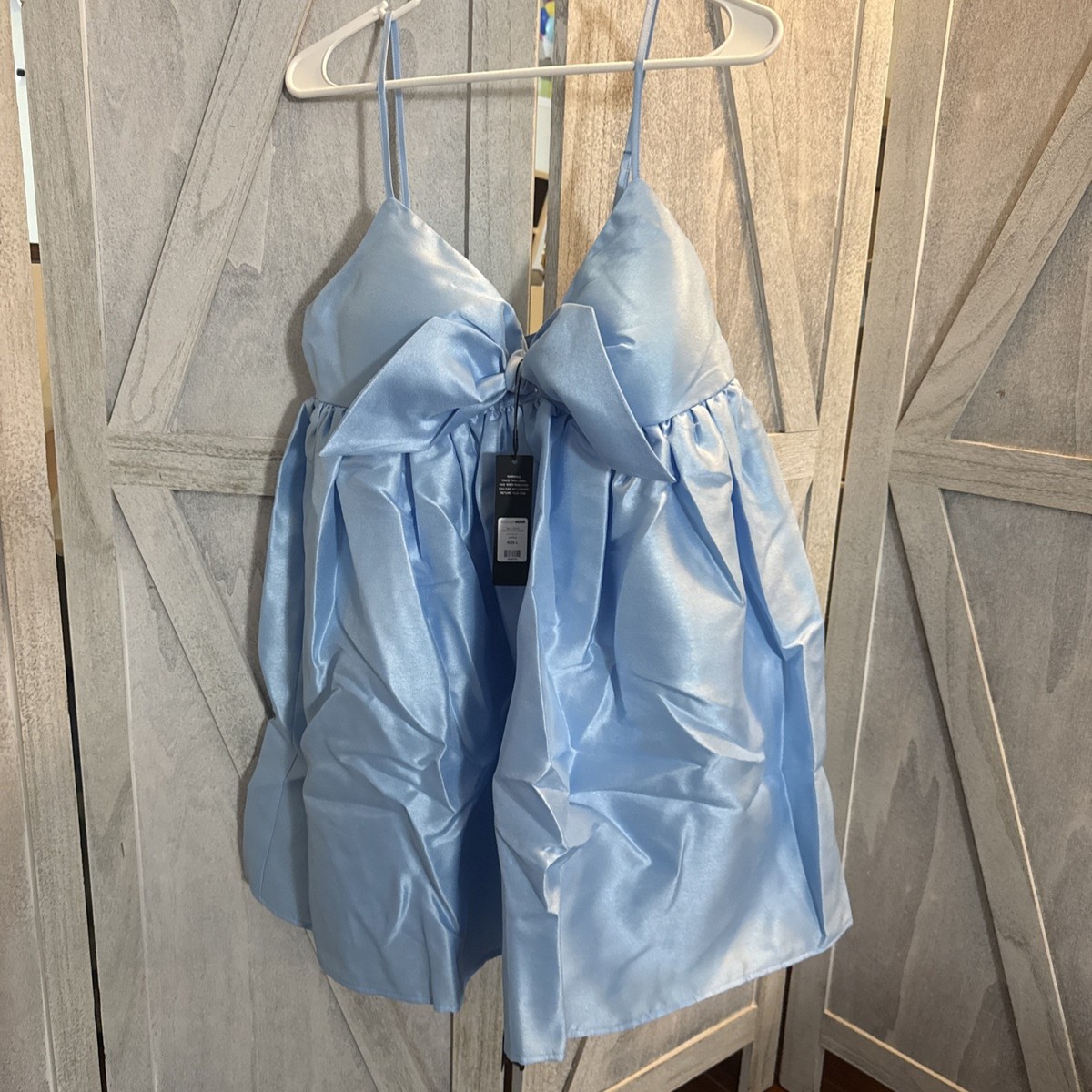 blue satin babydoll dress ASTR Womens Light Blue Empire Waist Satin Babydoll Dress NEW Size Large