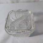 Vintage Clear Glass Square Refrigerator Dish With Embossed Vegetables lid, small