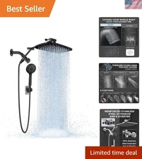 Modern Dual Shower Head System: Adjustable Matte Black Rain & Handheld Sprayer