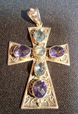 Nicky Butler Moonstone Topaz Cross Signed NB Sterling Silver 925 Pendant