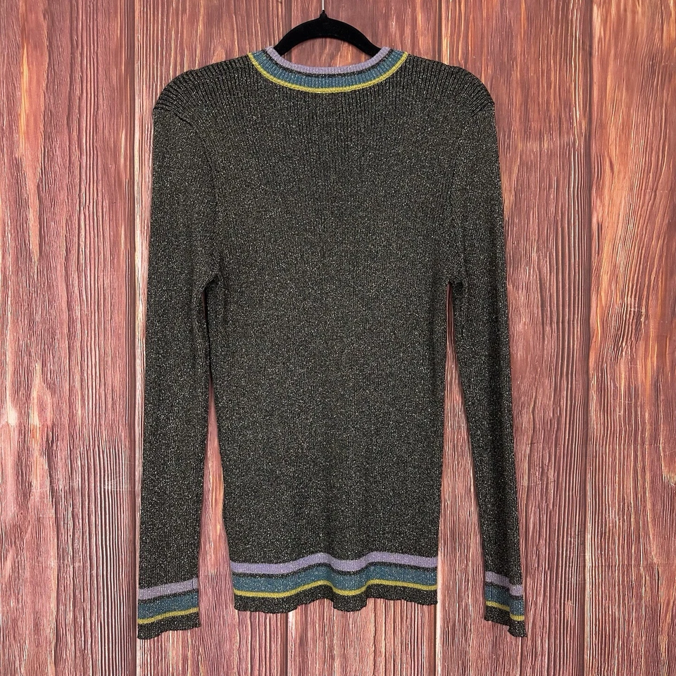 Blusa Sui by Anna Sui listrada acabamento malha manga longa metálica cintilante tamanho XL - Imagem 4 de 4