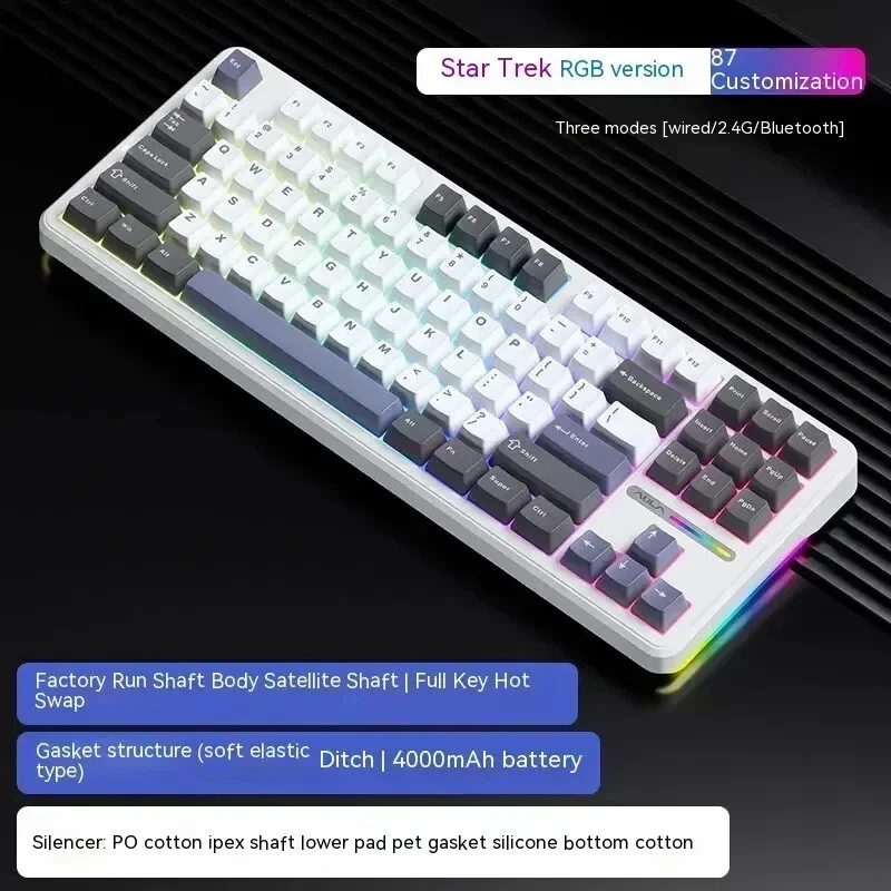 87-Key Tri-Mode Mechanical Keyboard with Hotswap for PC via 2.4G/USB/Bluetooth