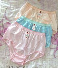 x3 Vintage Panties Nylon Lace Soft Bikini Hi Brief Undies Granny Knickers LL