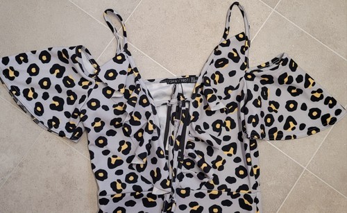 NEW Animal Print Mini Dress Size 8 Cold Shoulder - Picture 6 of 10