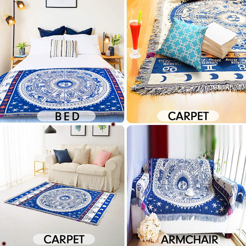 CaptainRay Boho Woven Throw Blanket Reversible Cotton Bohemian Small, Blue - Picture 5 of 7