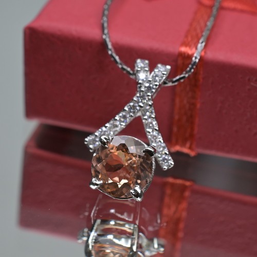 Ciondolo zaffiro Padparadscha naturale 2 ct in argento 925 collana con diamanti - Foto 6 di 8